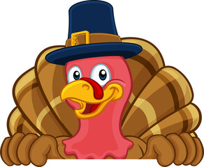 Turkey Pilgrim Hat Thanksgiving Cartoon Character
