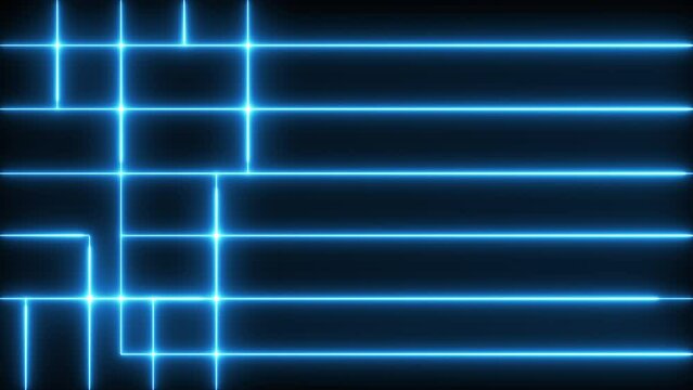 Bright neon blue laser beam stripes technology motion background. Seamless looping