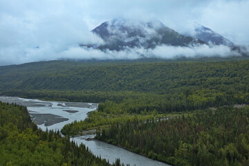 View of Matanuska River at Glenn Highway between Glennallen and Palmer in Alaska, United States,North America
