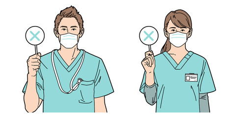 人物イラスト 看護師 男女 正面 マスクあり