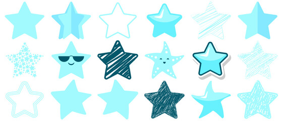 Set of blue stars, symbols, vector