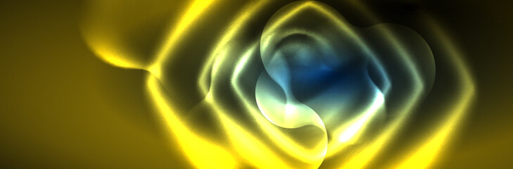 Glowing neon lights abstract shapes composition. Magic energy concept. Template for wallpaper, banner, background or landing