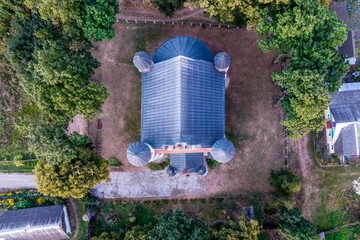 aerial view on baroque temple or catholic church in countryside