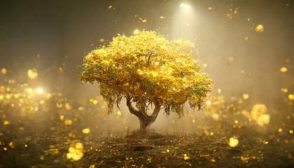 Fotobehang Gouden boom fantasie illustratie. Mooie abstracte achtergrond © NadiaArts
