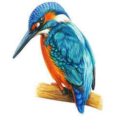kingfisher hand drawn bird watercolor colored pencils