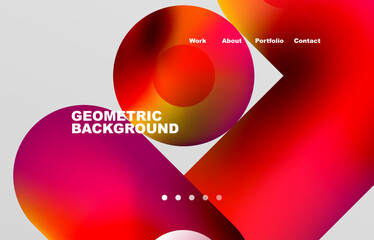 Circles and round shapes landing page abstract geometric background. Web page for website or mobile app wallpaper