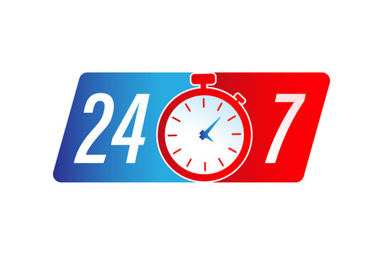 24-7 service concept. Stopwatch icon, 24 7 service. 24-7 open concept vector illustration.