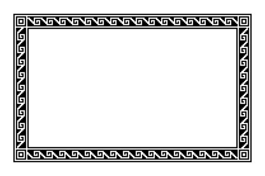 Aztec stepped fret motif, rectangle frame with meander pattern. Border made of steps, seamlessly connected to a spiral, similar to a Greek key. Also referred to as step fred design or Xicalcoliuhqui.