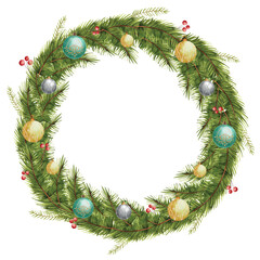 Fototapeta na wymiar Christmas Wreath PNG Clipart with Bauble Decorations