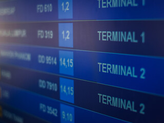 Airport flight departures billboard close-up