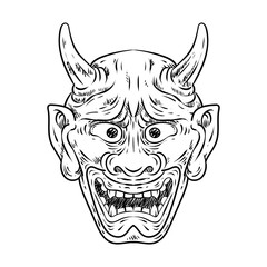Japanese traditional oni mask sketch
