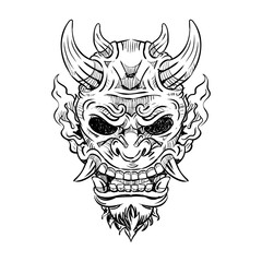 Japanese traditional oni mask sketch