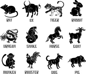 Chinese zodiac animal icons - obrazy, fototapety, plakaty
