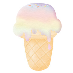 ice cream cone pastel rainbow unicorn watercolor illustration 