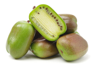 mini kiwi baby fruit (actinidia arguta) on white background 