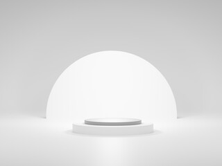 Product presentation on white background. 3D Minimal double podium display. 3D Rendering.