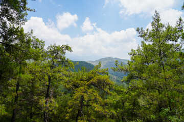 View of the Taurus Mountains in Turkey. Green landscape with mountains and valleys.