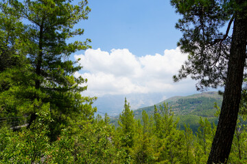 View of the Taurus Mountains in Turkey. Green landscape with mountains and valleys.
