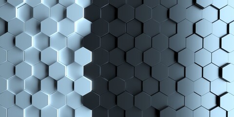 3D image of a decorative panel from multi-colored hexagons. Background and texture