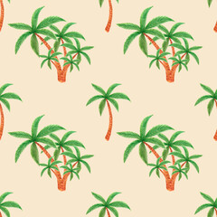 Obraz premium Handdrawn summer seamless pattern. Watercolor rainbow and surfboard on the cream background. Scrapbook design, typography poster, label, banner, textile.