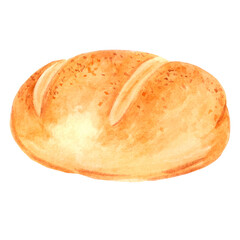 Hand drawn watercolor bread bun on white background. Scrapbook design, typography poster, label, banner.