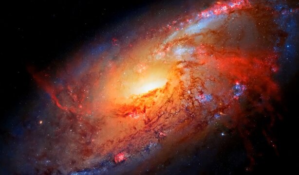 Illustration 3D Massive, beautiful red galaxies in deep space.Elements of this image furnished by NASA. © BEER