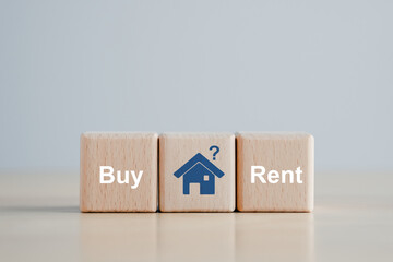 Buy or rent home concept. Real estate, Property investment. Choice between buy and rent. tenancy house. Home purchase dealing. - obrazy, fototapety, plakaty