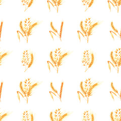 Hand drawn watercolor yellow dry spike seamless pattern on white background. Scrapbook design, typography poster, label, banner.