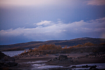 Sunset lake in the mountains