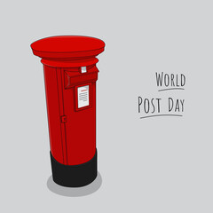 Post box in cylinder cartoon design for world post day template design