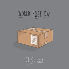 Cardboard packaging in cartoon design for world post day template design