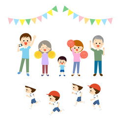 走る子どもの応援をする家族