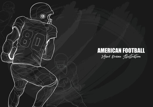 American Football Player Hand Drawn On Chalkboard. Sport Vector Illustration.