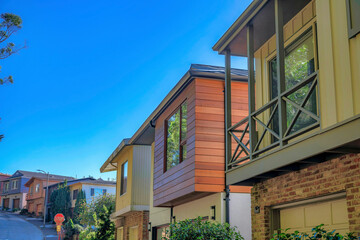 Beautiful homes along street road in a neighborhood in San Francisco California