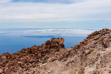 Scenic view from summit of volcano Pico del Teide over the island of Tenerife, Canary Islands,...