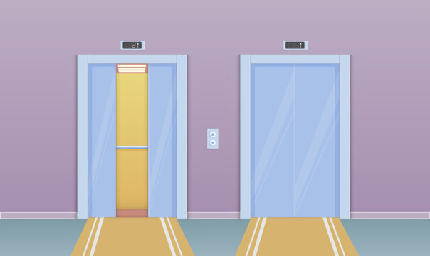 Elevator doors, open and close. Flat cartoon style vector Elevator doors, open and close. Flat cartoon style vector illustration.