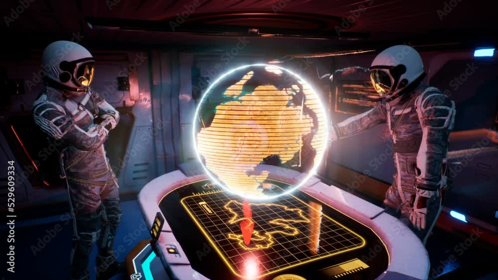 Canvas Prints astronauts in the spacecraft control room selecting a landing site for their ship. the concept of th