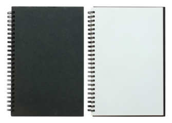 black and white spiral notebook isolated with clipping path for mockup