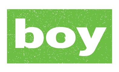 boy text written on green stamp sign.