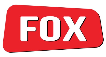 FOX text on red trapeze stamp sign.