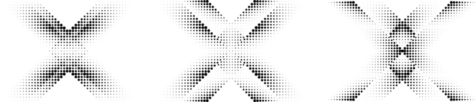 Halftone dots in Cross Form . Vector Illustration. Letter x  Logo . Design element . Abstract Geometric shape . 