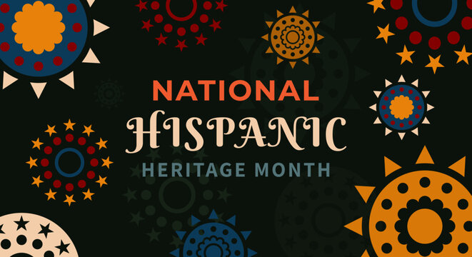 Hispanic heritage month. Abstract floral ornament background design, retro style with text