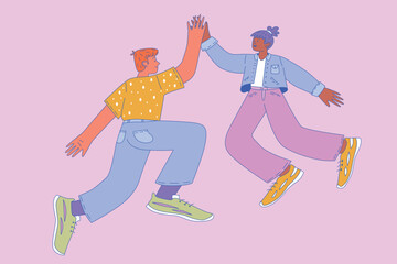 People give five in a jump