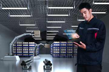 Cat robot for industry 4.0 3d render communication to people cybernetic manufacturing connection in factory automate in car dealership automation futuristic future cat toy intelligence 3d render