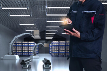 Cat robot for industry 4.0 3d render communication to people cybernetic manufacturing connection in factory automate in car dealership automation futuristic future cat toy intelligence 3d render