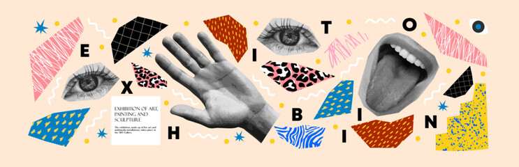 Exhibition of art, music, painting and sculpture. Abstract vector illustrations and objects for poster, banner or magazine background, flyer or cover