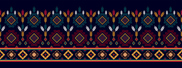 Pixel ikat ethnic seamless pattern decoration design. Aztec fabric carpet boho mandalas textile decor wallpaper. Tribal native motif flower traditional embroidery vector illustrated background 