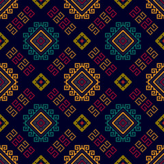 Pixel ikat ethnic seamless pattern decoration design. Aztec fabric carpet boho mandalas textile decor wallpaper. Tribal native motif flower traditional embroidery vector illustrated background 