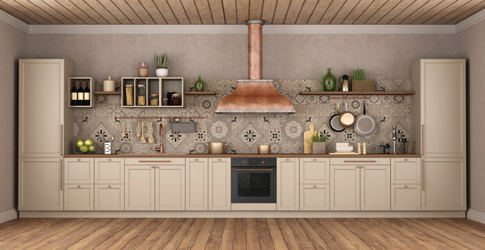 Classic style kitchen with copper hood