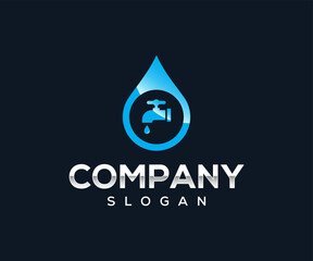 Faucet Water Tap Logo. Water Drop Logo Design Template